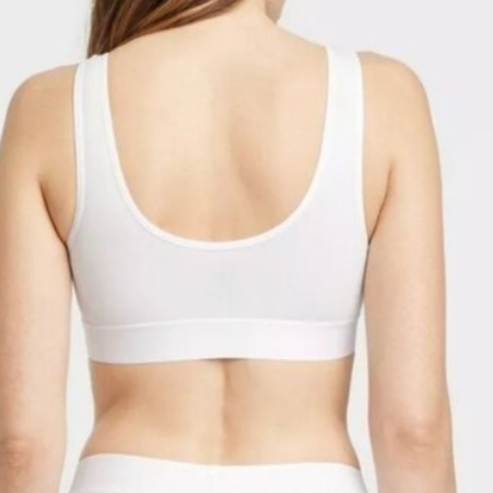 Auden Womens Cotton Stretch Unlined Scoop Bralette White - Picture 4 of 12